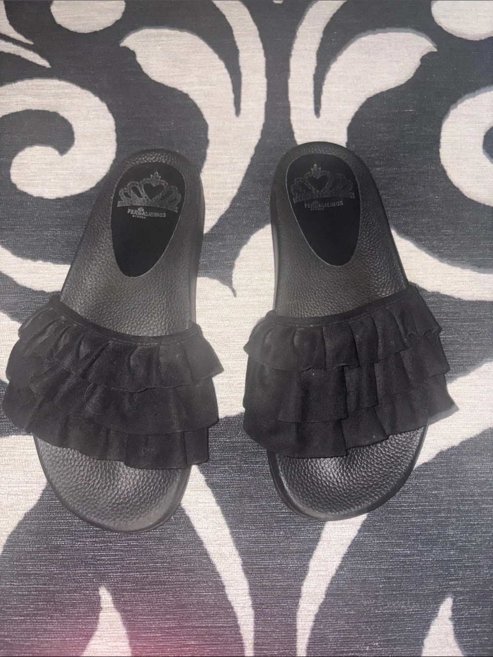 Juicy Couture Black Ruffle Slide Sandals